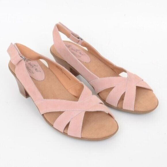 Coldwater Creek Walk with Me Pink Leather Open Toe Slingback Pump Women's 9.5 - Picture 5 of 10